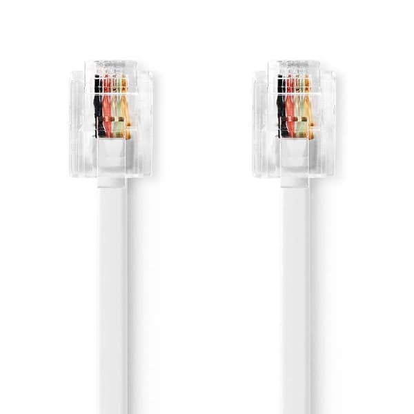 Telekomkabel | RJ11 Hane | RJ11 Hane | 10,0 m | Kabeldesign: Platt | Guldpläterad | Kabeltyp: RJ11 | Vit | Märka