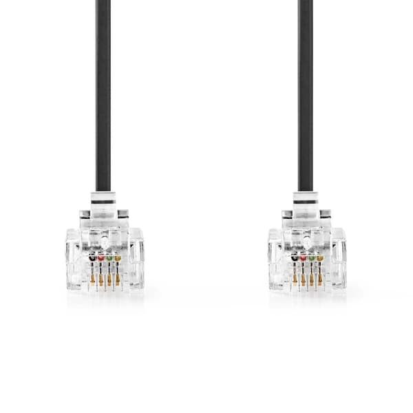 Telekomkabel | RJ11 Hane | RJ11 Hane | 5,00 m | Kabeldesign: Platt | Guldpläterad | Kabeltyp: RJ11 | Svart | Märka
