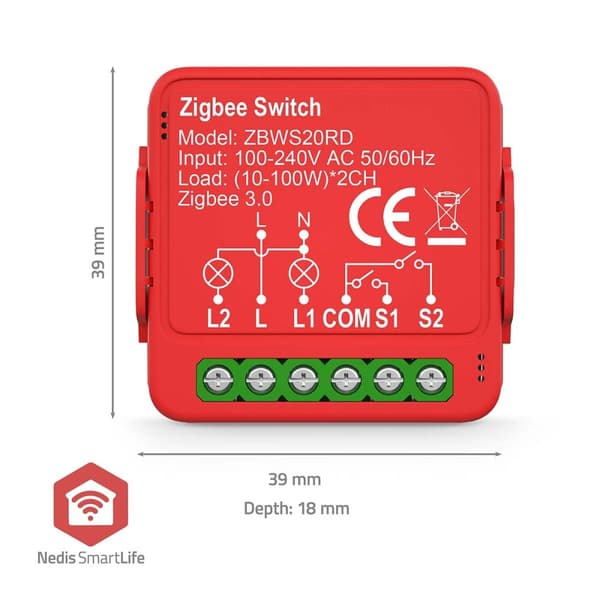 SmartLife Power Switch | Zigbee 3.0 | 2x100 W | Terminalforbindelse | App tilgængelig til: Android™ / IOS