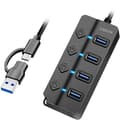 Pikkukuva 1 / 6: 4-porttinen USB-keskitin erillisillä päälle/pois-painikkeilla USB-C/USB-A USB 3.2 Gen1:ssä