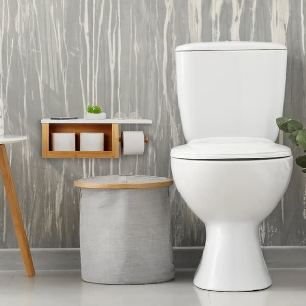 Bambus toiletpapirholder med hylde