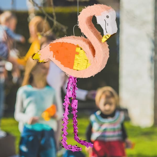 Pinata flamingo med kølle og maske