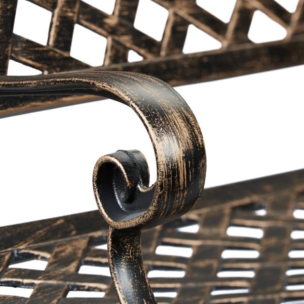Hagebenk i metall i sort og bronse