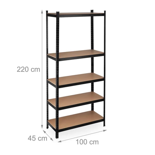 Opbevaringshylde 220 cm høj, sort