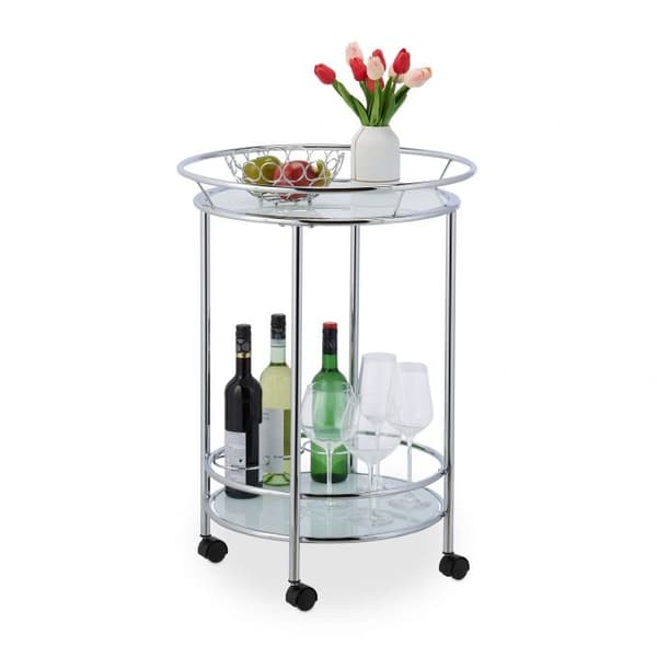 Rund serveringsvogn krom & glass