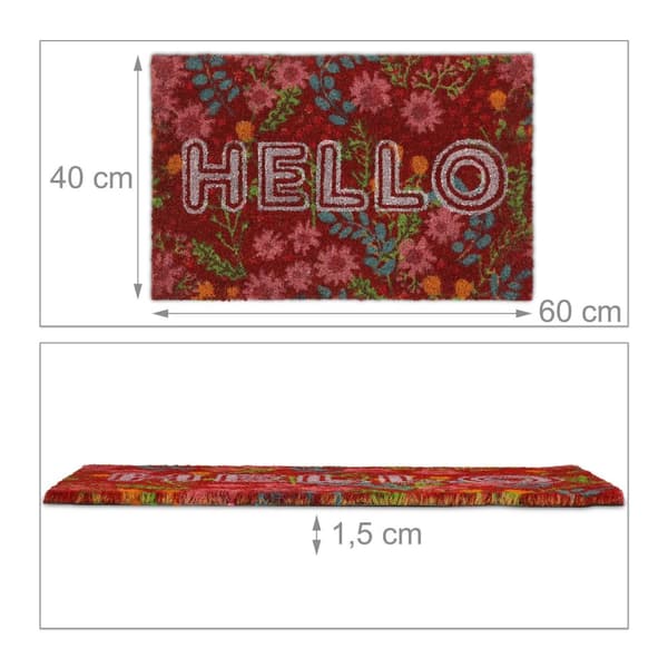 Dørmatte kokosfiber "Hello" med blomster