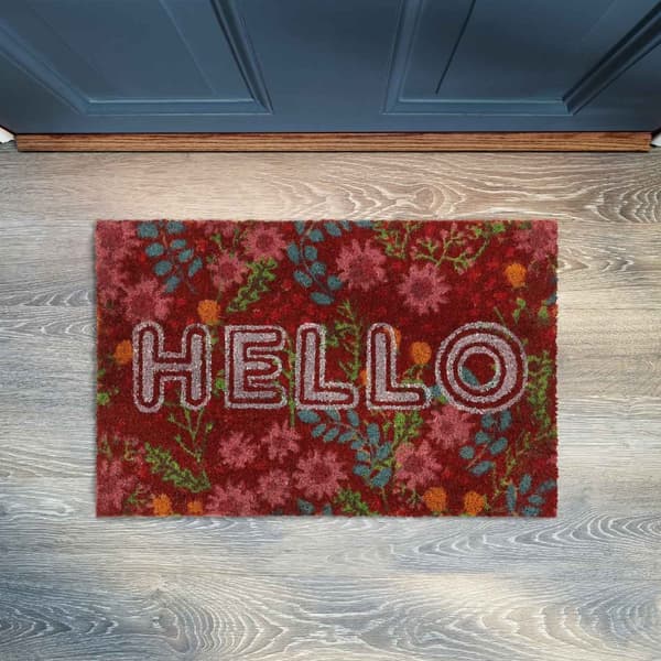 Dørmatte kokosfiber "Hello" med blomster