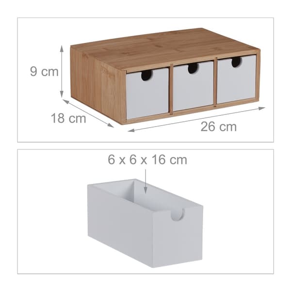 Skuffeboks i bambus & MDF 3 rom