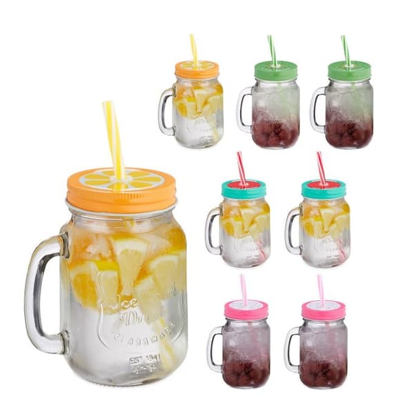 set med 8 dricksglas med lock Fruit