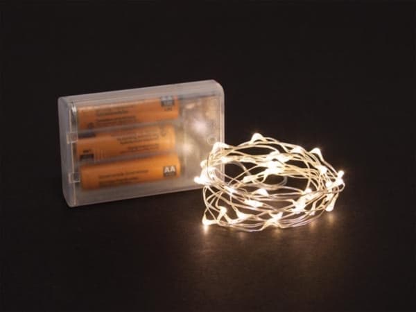 Microlight LED - 2 M - 40 varme hvide lamper - Sølvtråd - Batterier medfølger ikke