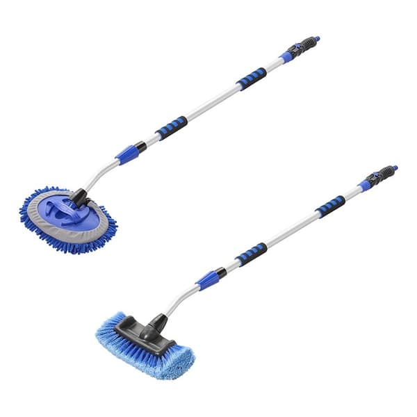 Tvättborste teleskopskaft 1,90 m med chenille mikrofiber och 3D tvättborsthuvud