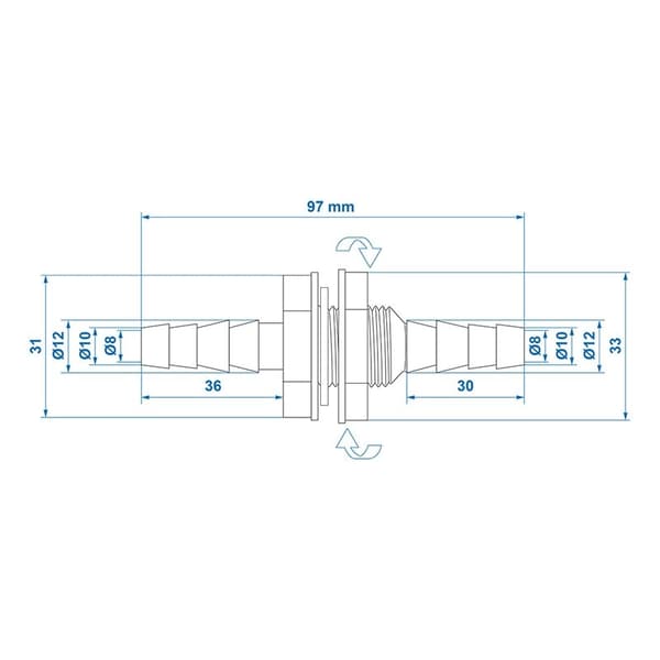 Vandbeholderadapter med stik lige 1/2" 10x12mm pr. stk