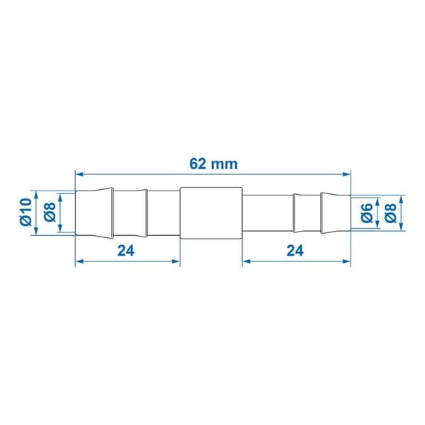 Vannslangereduser rett 10x8mm pr stk