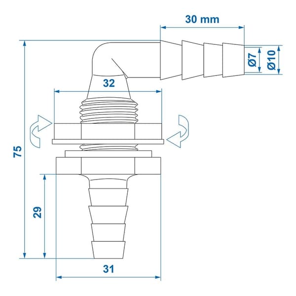 Vandbeholderstik med stik 90 grader 1/2" 10x12mm pr. stk