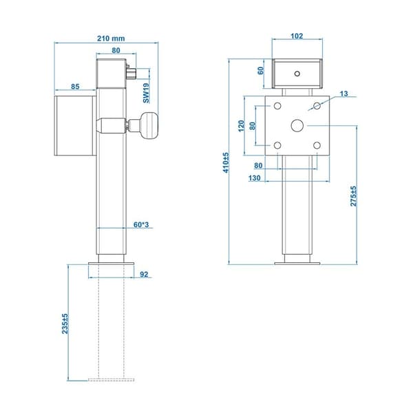 Stativ 60x60 mm drejeligt SF60 D42 SW19 410-655 mm 1300kg