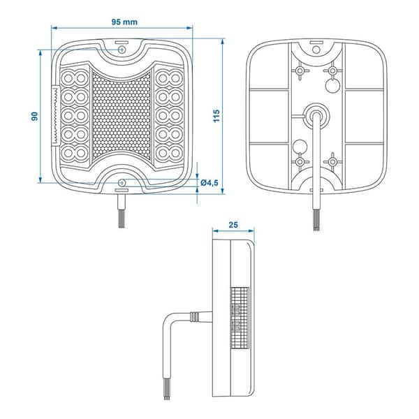 Baklykt 4 funksjon 105 x 95 mm LED + GLØD høyre