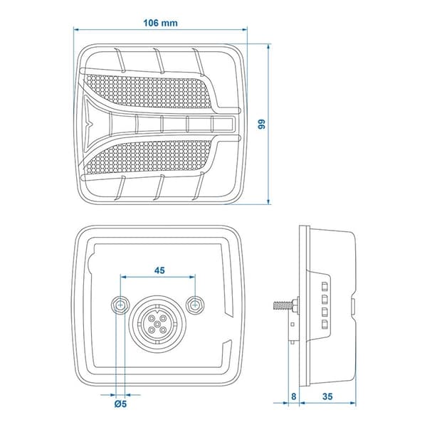 Baklykt 4 funksjon 106 x 99 mm LED høyre