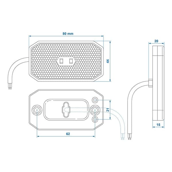 Bakre positionslykta 12/24V röd 80 x 44 mm LED