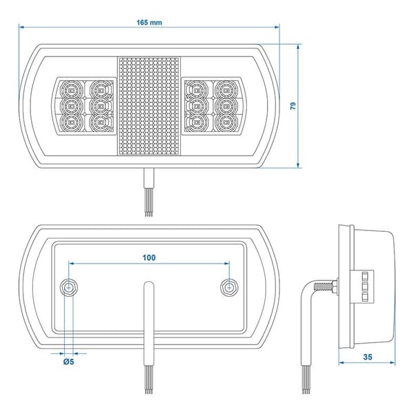 Baklykta 5 funktion 225 x 105 mm 43LED höger