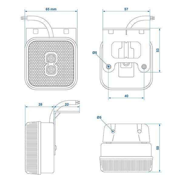 Posisjonslys bak 12/24V rød 65 x 65 mm LED med holder