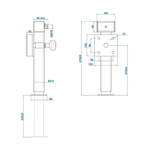 Stativ 60x60 mm drejeligt SF60 D85 SW19 410-655 mm 1300kg