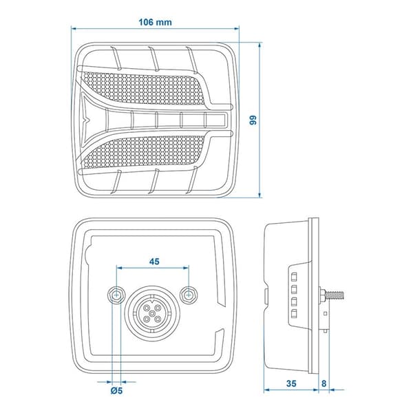 Baglygte 4 funktion 106 x 99 mm LED venstre