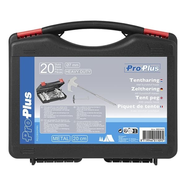 Tältpinne 20 cm metall Heavy Duty med plastkrok - set om 20 st. om