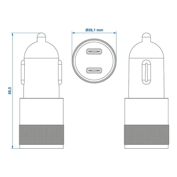 USB lynoplader type C 2-vejs 12V/24V 3100mA