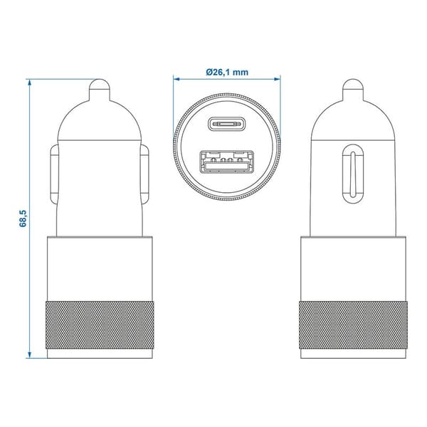 USB hurtiglader type A + C 2-veis 12/24V 3100mA