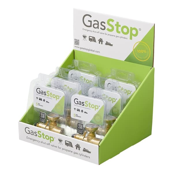 GasStop hätäsulkuventtiili propaanikaasupulloille SE 0.885 NGO LH POL (G.10) 6p näyttölaatikossa