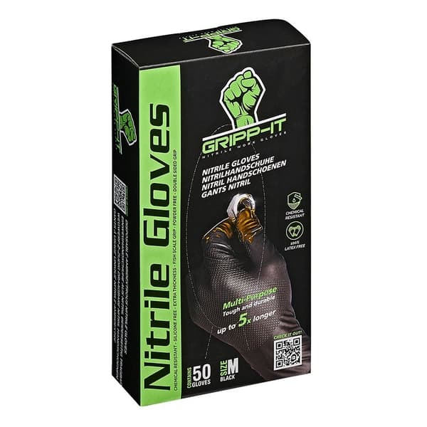 Gripp-It nitrilhansker M sort dispenserboks à 50 stk