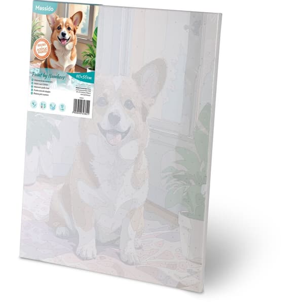 Maleri efter tal 40x50 cm Massido Corgi hund