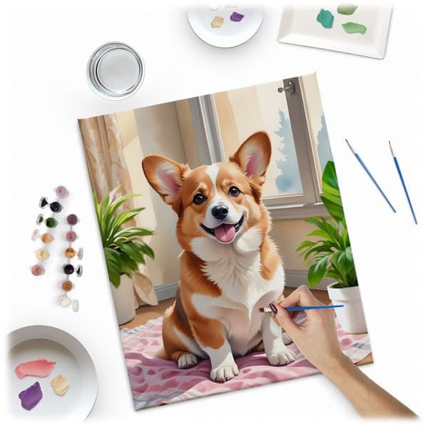 Maleri efter tal 40x50 cm Massido Corgi hund