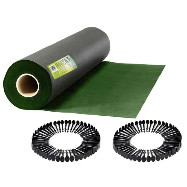 Hageagrotekstil 1,6 m x 50 m 90 g/m2 + 100 Plonos-stifter - svart og grønn