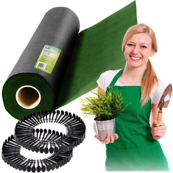 Hageagrotekstil 1,6 m x 50 m 90 g/m2 + 100 Plonos-stifter - svart og grønn