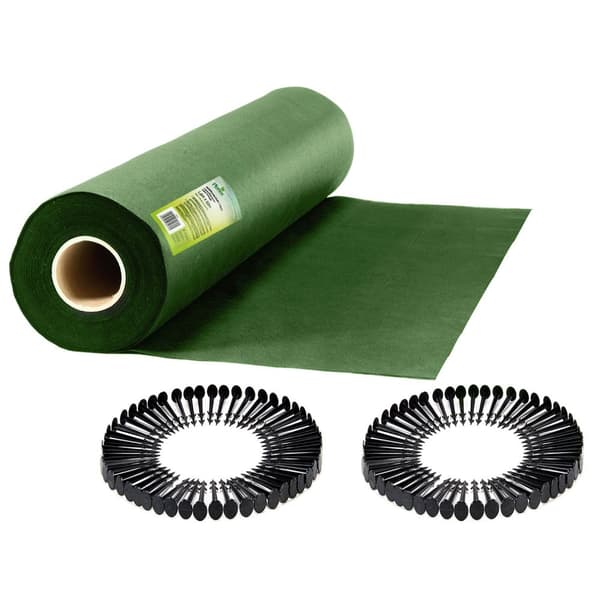 Trädgårdsagrotextil 1,6 m x 50 m 70 g/m2 + 100 Plonos stift - grön