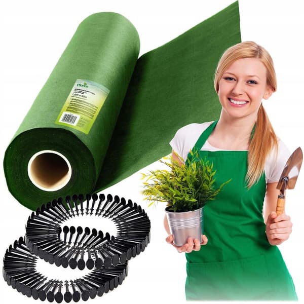 Trädgårdsagrotextil 1,6 m x 50 m 70 g/m2 + 100 Plonos stift - grön
