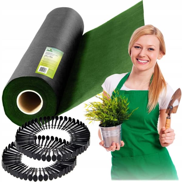 Have agrotekstil 1,6 m x 100 m 90 g/m2 + 100 Plonos stifter - sort og grøn