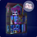 Miniatyrbild 3 av 9: Ett stort dockhus i 3 våningar med hiss och LED-lampa