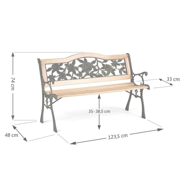 Parkbænk med ryglæn 123,5 x 74 x 48 cm Gardi Rose Sofotel
