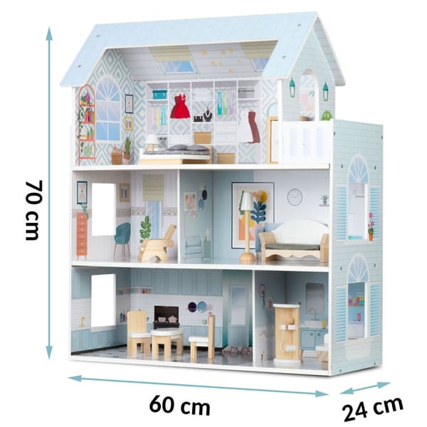 Stort 3-vånings dockhus i trä Ricokids RK-878