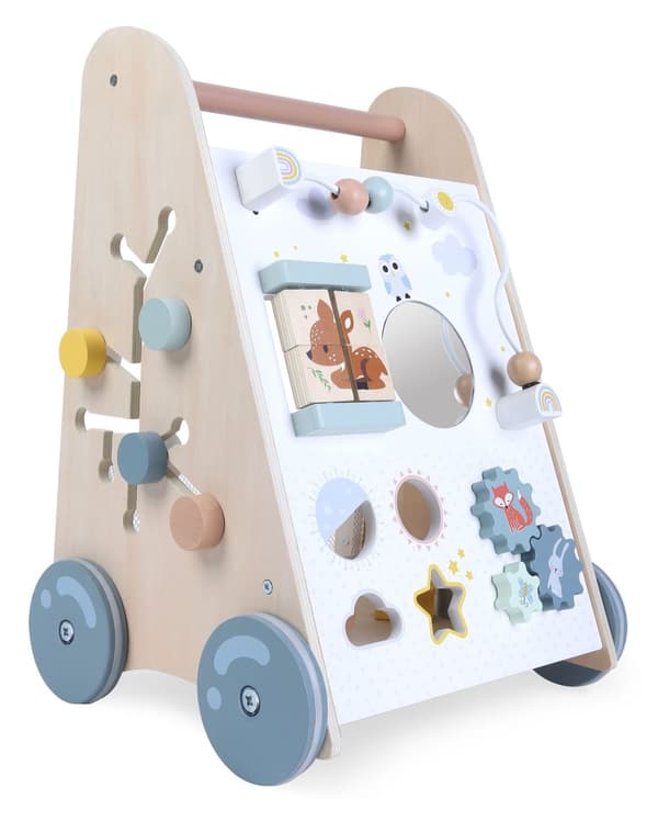 Pædagogisk push rollator i træ med bevægelige elementer, ECOTOYS