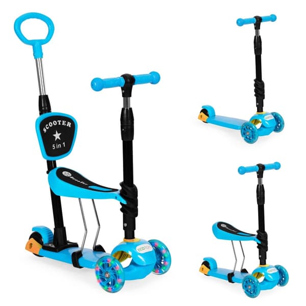 Trehjuls scooter med lysende hjul LED,3-i-1 balanse - blå ØKOLEKER
