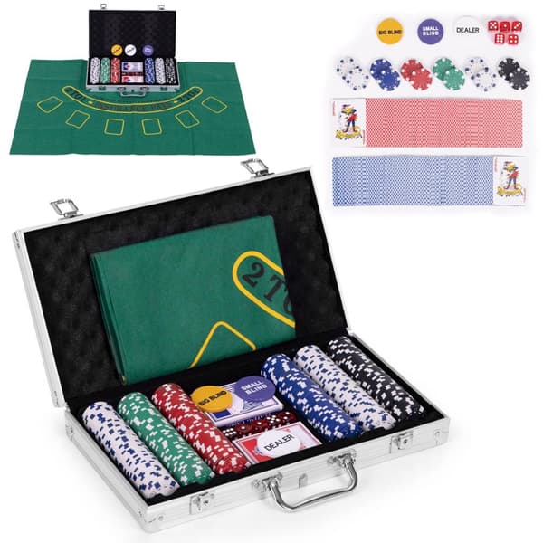 Blackjack-pokerisarja, 300 pelimerkkiä, 2 korttipakkaa noppapelimatto, lukittava kantolaukku