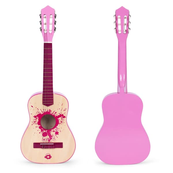 Barngitarr rosa stor - 34 trä 6 strängar metall och nylon ECOTOYS