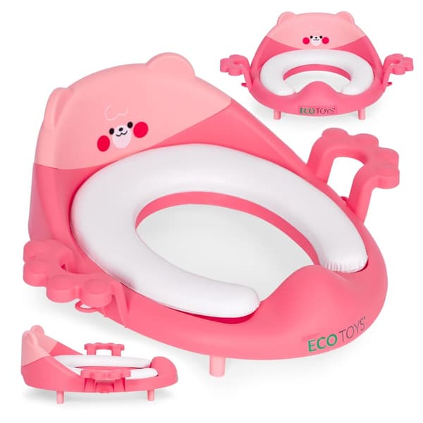 Toalettsete for barn med håndtak, myk pute, rosa, ECOTOYS
