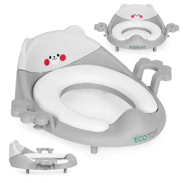 Toalettsete for barn med håndtak, myk pute, grå, ECOTOYS