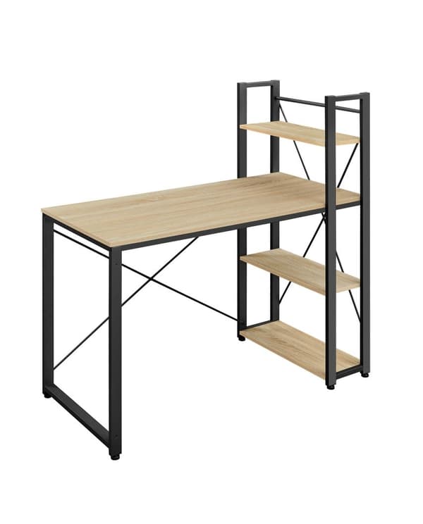 Computerbord med hylder, justerbare ben, eg Sonoma