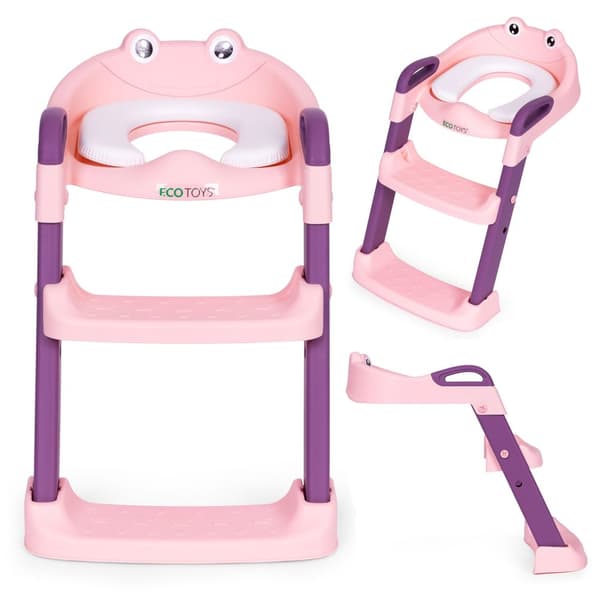 Toiletsæde til børn med trin og stige, pink, ECOTOYS