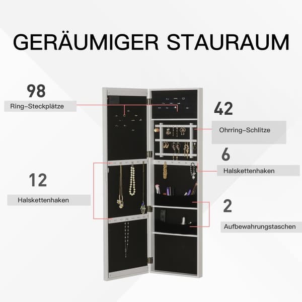 Speilskap LED smykkeskap hengende dørmontering MDF hvit 36,6 x 8 x 120 cm